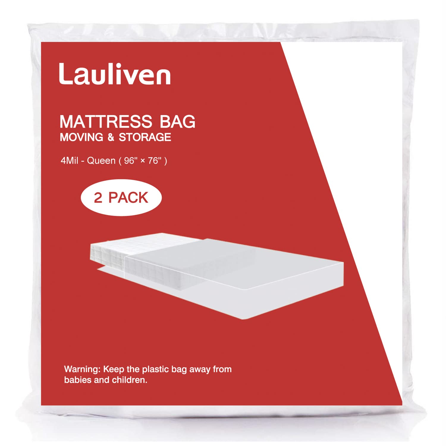 Lauliven 2-Pack Mattress Bag For Moving - Queen/Full Size Mattress Storage Bag - 4 Mil Extra Thick Heavy Duty Mattress Protectio