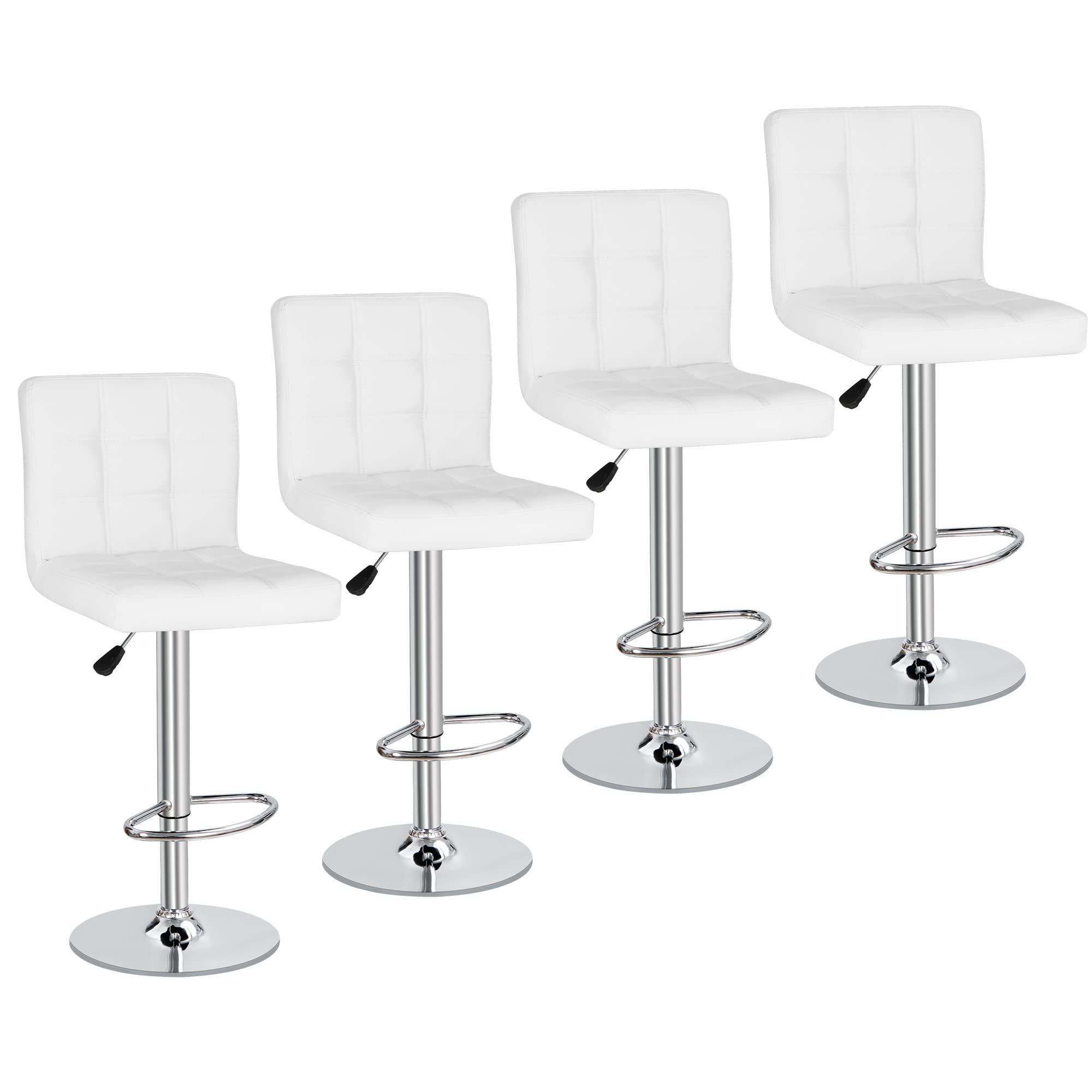 SUPER DEAL Bar Stools Set of 4 for Kitchen Island, Modern PU Leather Swivel Adjustable with Square Back Counter Height Swivel Ba