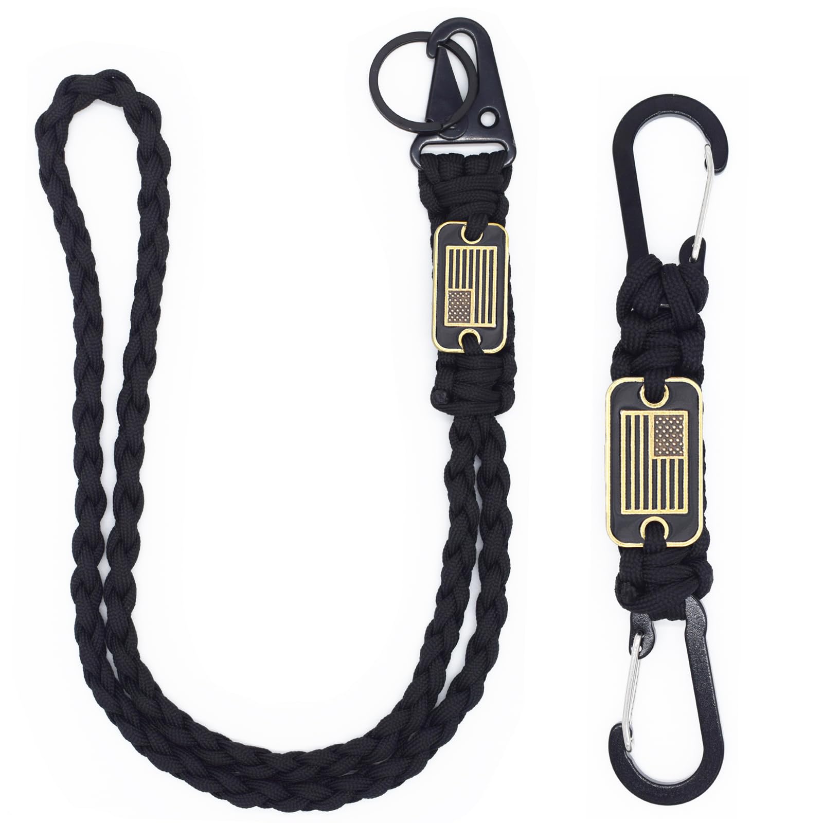 Zxkhyor 2 Pcs Heavy Duty Paracord Lanyard Necklace, 550 Braided Keychain Lanyard Strap With Usa Flag, Parachute Rope Necklace Ke