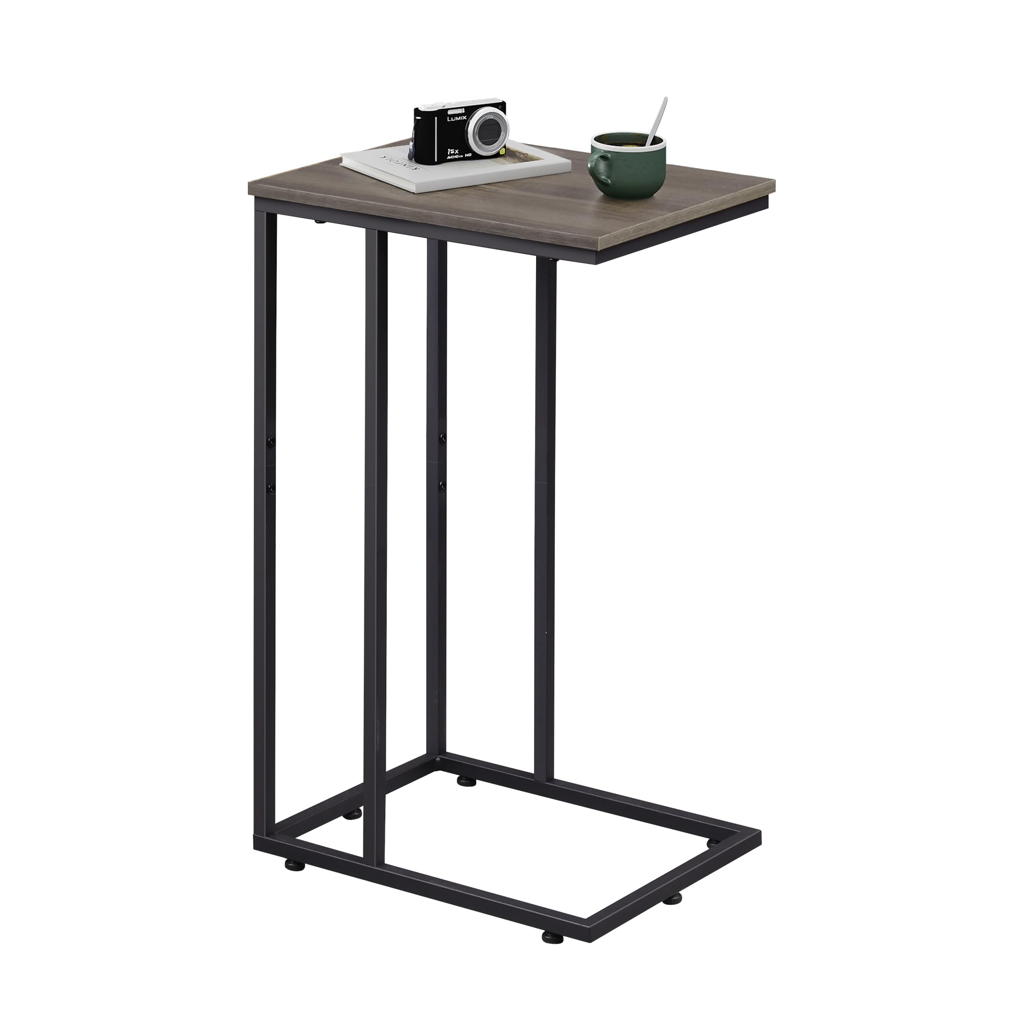 Wlive Small Side Table, C Shaped End Table For Couch, Sofa And Bed, Tv Tray Table That Slides Under For Living Room, Bedroom, Bedside, Gray And Black