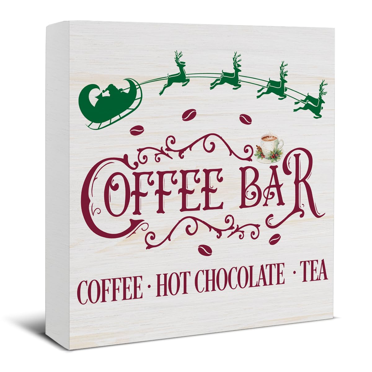Vintage Christmas Decor, Christmas Coffee Bar Decorations, Farmhouse Christmas Wooden Sign Rustic Home Kitchen Decor 5 x 5 Inche