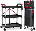 Collapsible Rolling Cart with Wheels, 3 Tier Rolling Utility Cart, No Installation Required, Wheels Lock to Maintain Stability, 