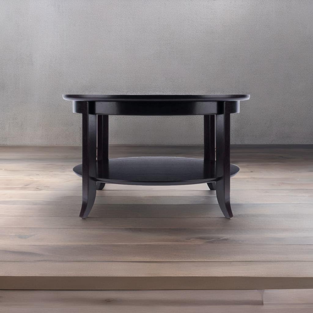 Ergode Elegant Circular Coffee Table with Glass Inlay and Storage Shelf