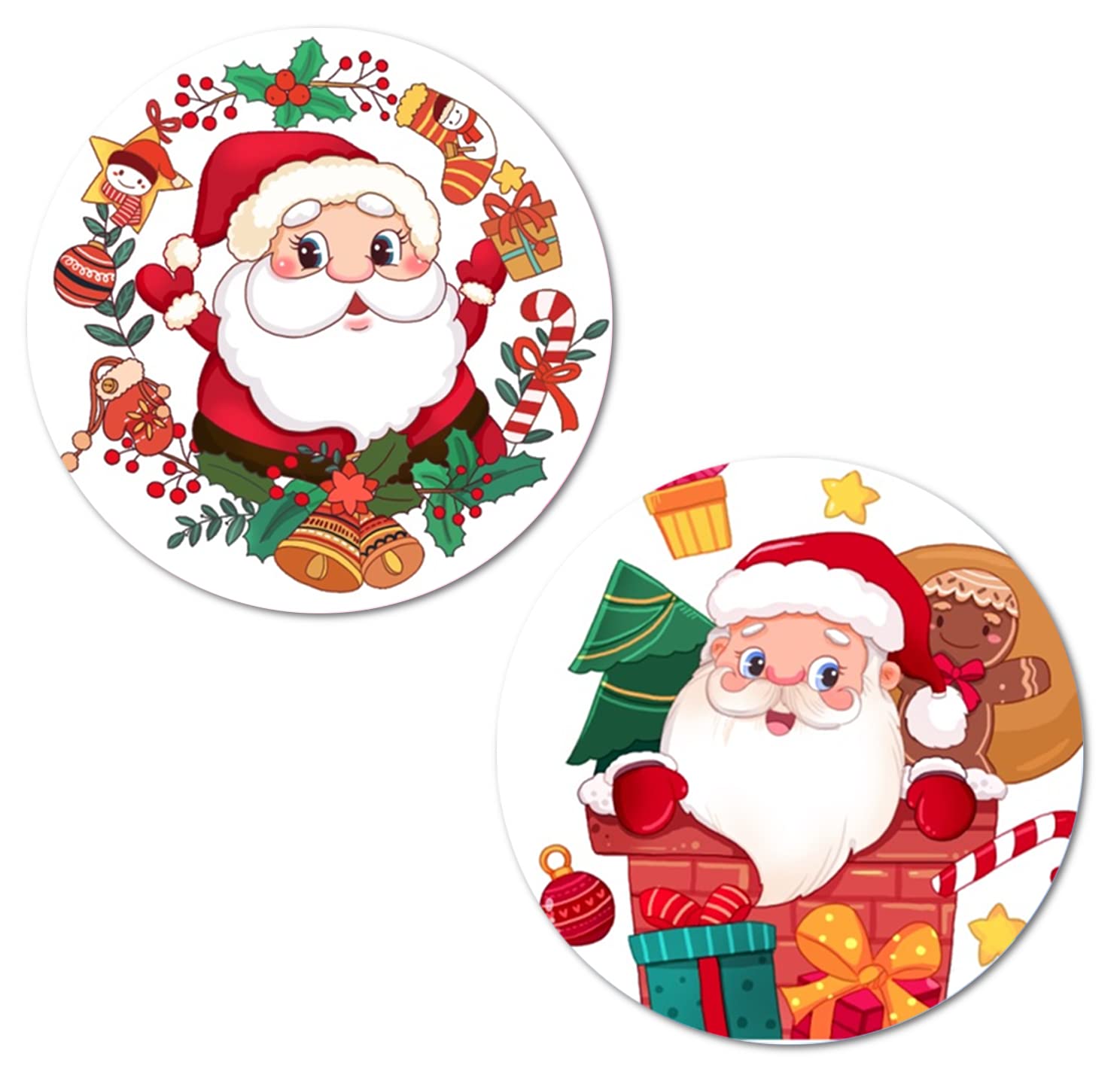 40 Santa Claus Stickers, 2 Inch Big Round Glossy Labels, Merry Christmas Great For Holiday Season Gifts, Gift Bag, Cards, Envelo