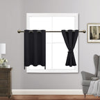 Jiuzhen Short Curtains Kitchen Half Window Blackout Curtains With Tiebacks For Baseroom Shadows, Grommet Curtains For Living Room, Set Of 2 Window Curtain Panels, 42 X 30 Inch Length,Black
