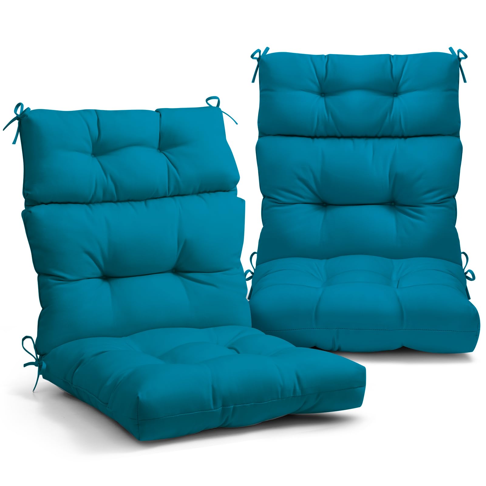 Eagle Peak Tufted Outdoor/Indoor High Back Patio Chair Cushions, Set Of 2, 46' X 22', Peacock Blue