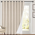 Princedeco Primitive Textured 100% Blackout Linen Look Patio Door Curtain 84 Inches Long Extra Wide Thermal Insulated Grommet Curtain Drapes For Living Room/Sliding Glass Door,W100 X L84 Inch, Natural