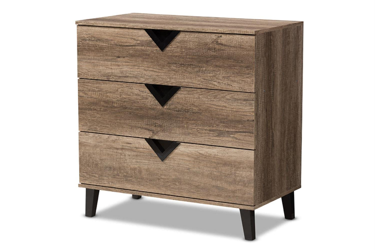 Baxton Studio Wales Modern and Contemporary Light Brown Wood 3-Drawer Chest Brown//Light Wood/Contemporary/Particle Board/MDF