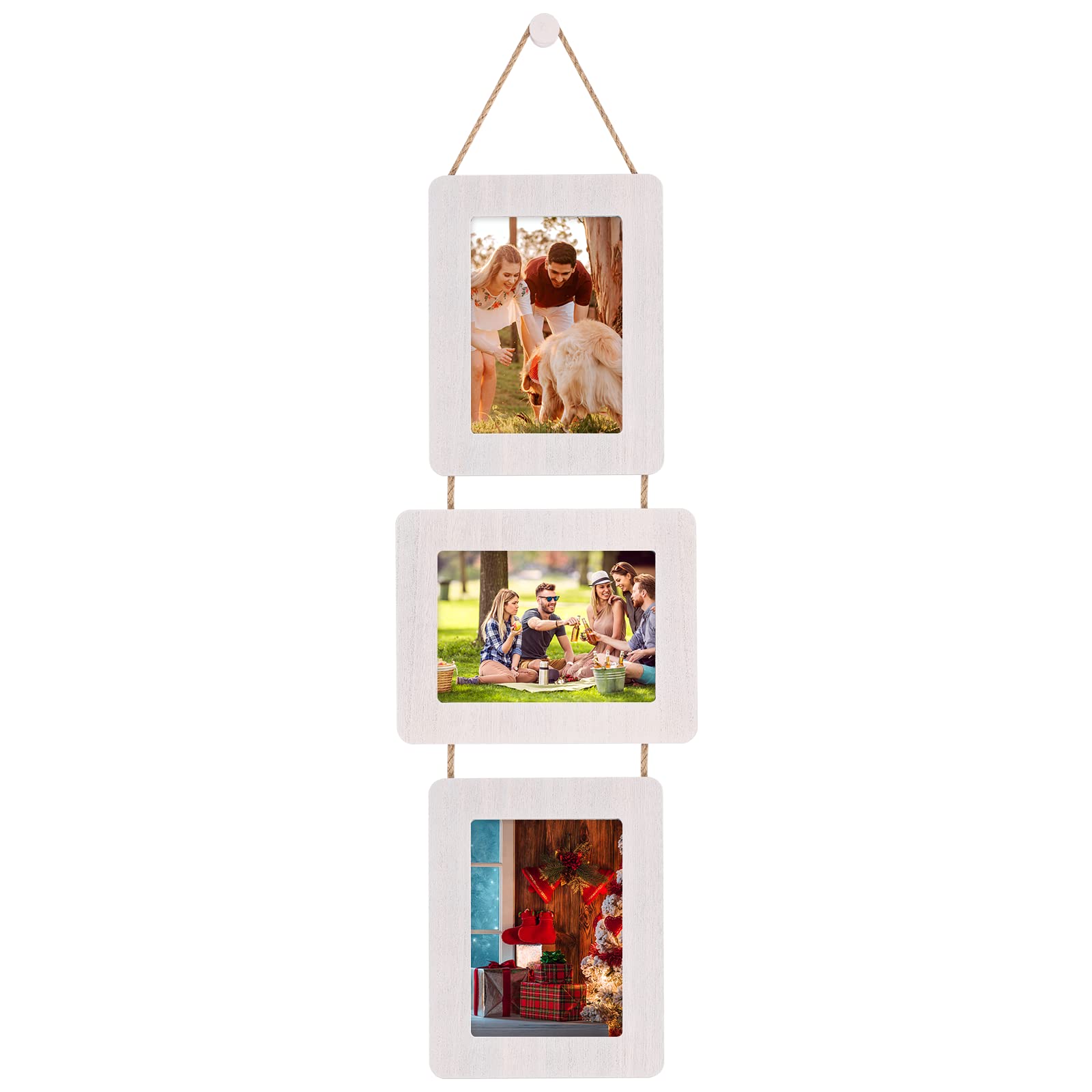 ABSWHLM 5x7 Picture Frames Rustic Wood Hanging Picture Frames 3 Opening Photo Frame Display 4x6 Pictures with Mat or 5x7 Without
