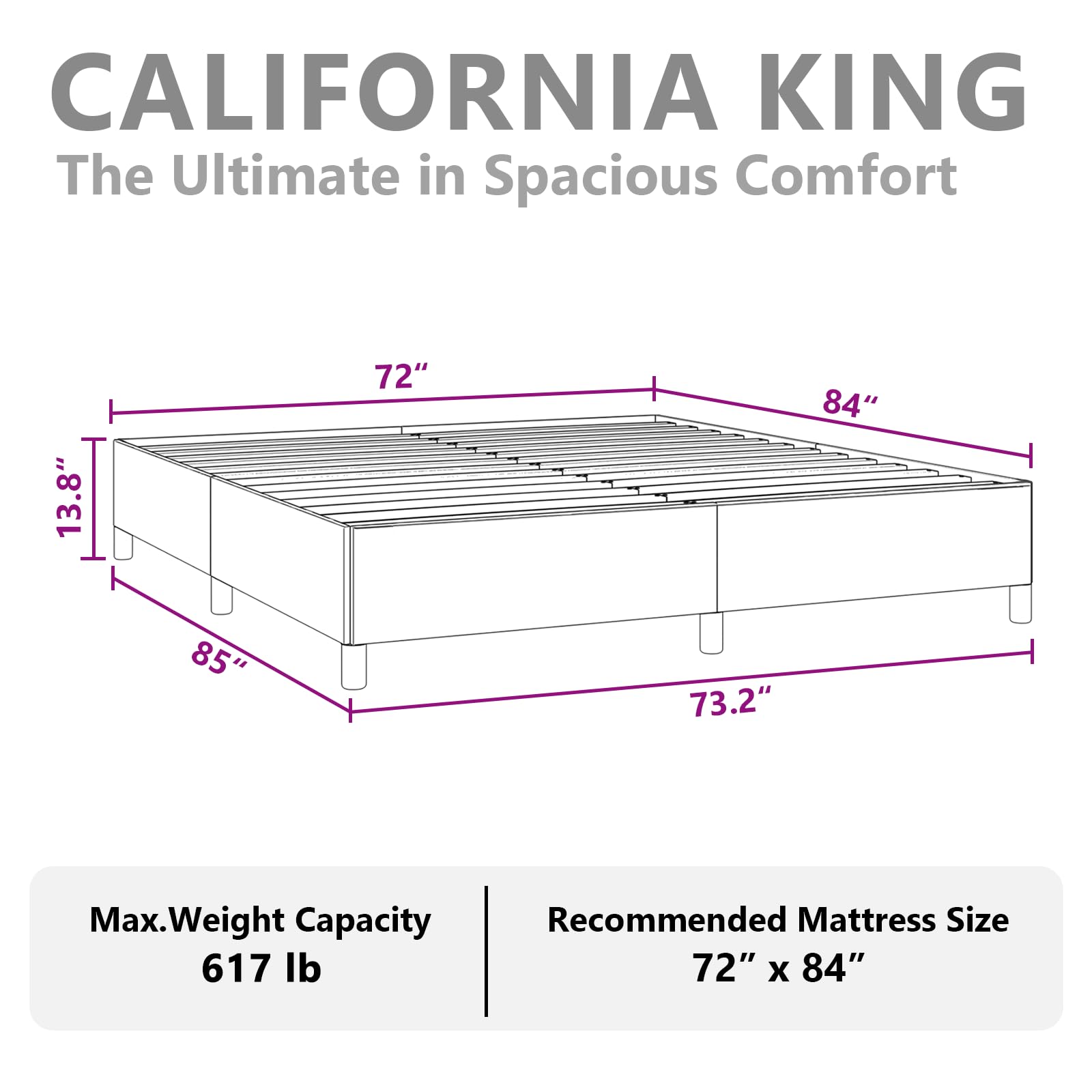 vidaXL California King Size Bed Frame with Plywood Slats, Platform Bed Frame, Faux Leather Upholstered Mattress Foundation, No Box Spring Needed & Easy Assembly, Black, Without Mattress