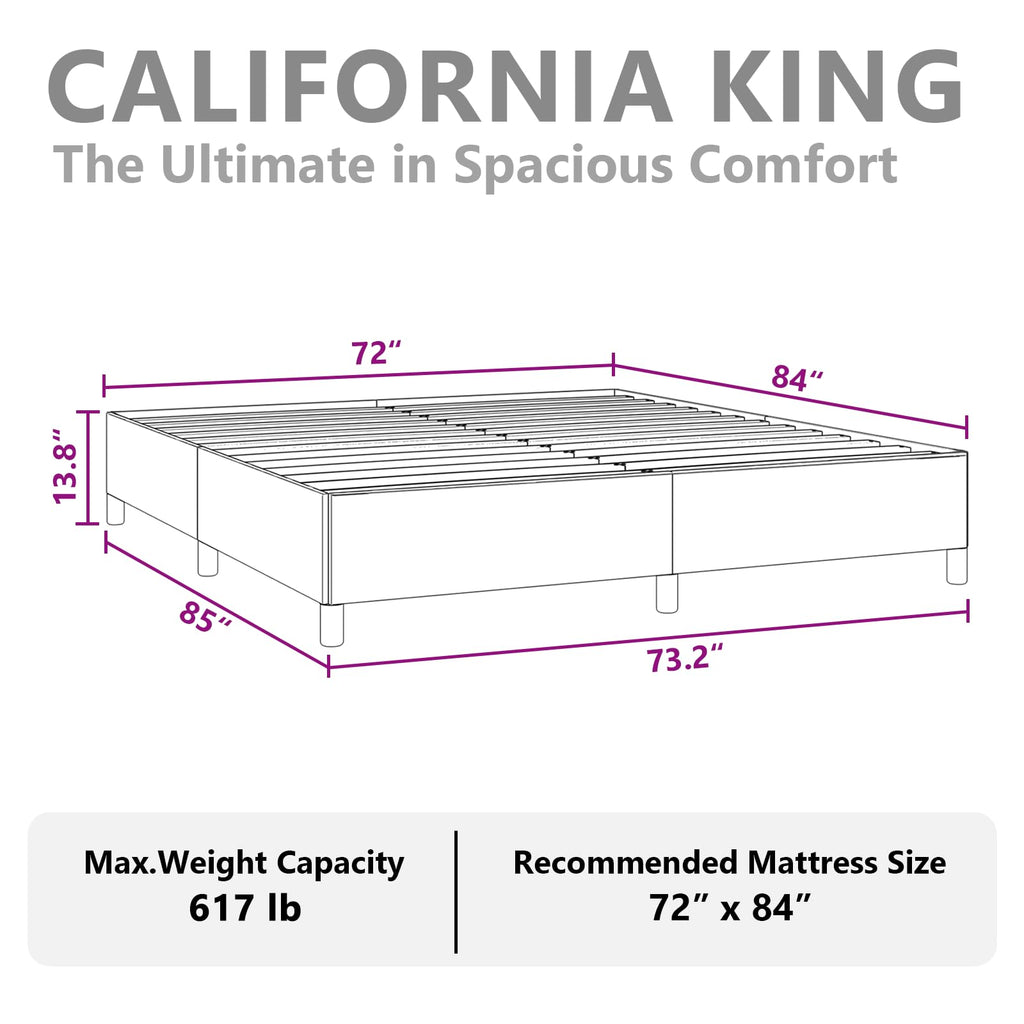 vidaXL California King Size Bed Frame with Plywood Slats, Platform Bed Frame, Velvet Upholstered Mattress Foundation, No Box Spring Needed & Easy Assembly, Light Gray, Without Mattress