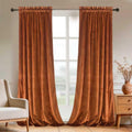 Roslynwood Velvet Orange Curtain 108 inches Long - Curtains Block Light Rod Pocket Thermal Insulated Window Drapes Set for Livin