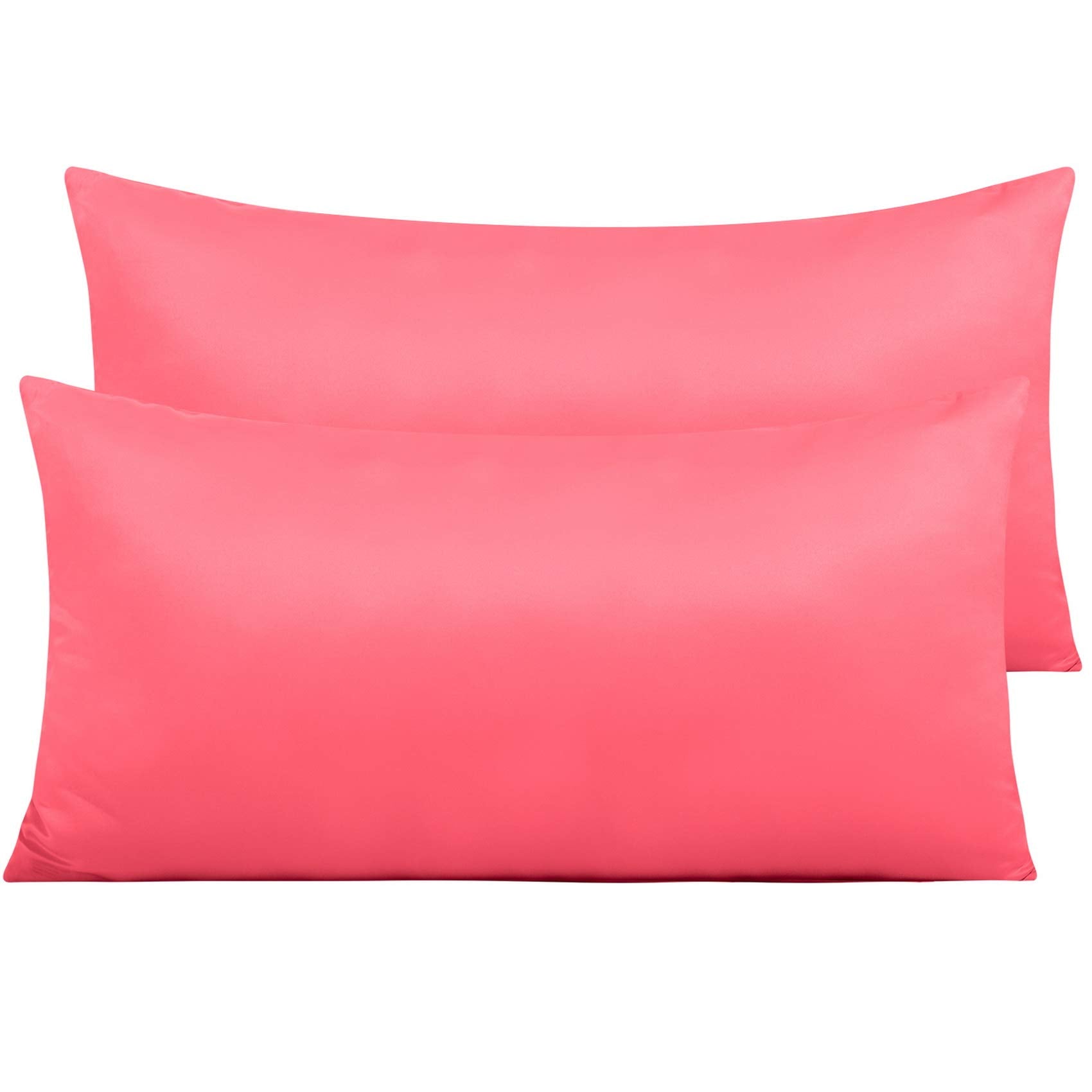 Ntbay Zippered Satin Pillow Cases For Hair And Skin, Luxury King Hidden Zipper Pillowcases Set Of 2, 20X36 Inches, Coral Pink