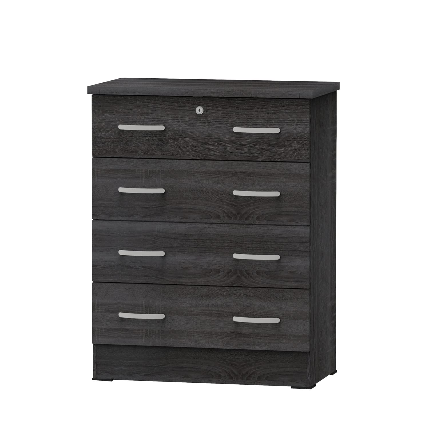 Better Home Products Cindy 4 Drawer Chest Wooden Dresser with Lock in Oak