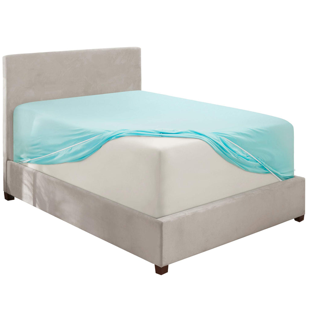 Nestl Light Blue Fitted Sheet Queen Size, Extra Deep Pocket Queen Fitted Sheet Only, 1800 Microfiber Fitted Bed Sheet, Soft Fitted Queen Sheet Fits Up To 24 Inch Mattress - Queen Size Fitted Sheet