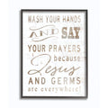 Stupell Industries White Wood Look Jesus and Germs are Everywhere Wash Your Hands Sign Black Framed Wall Art, 24 x 30, Design by
