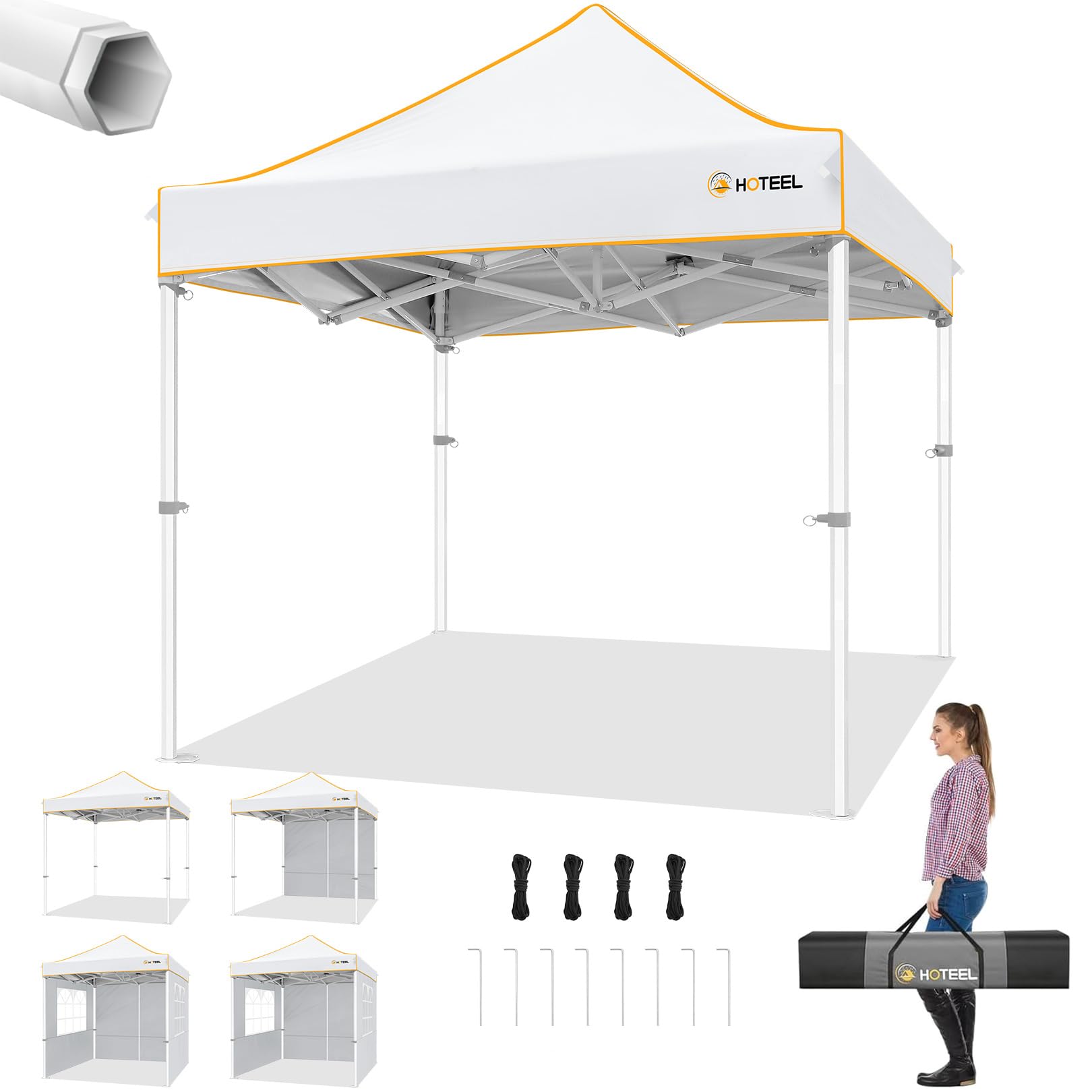 Hoteel 6.6 x 6.6 Pop up Canopy,Easy Up Heavy Duty Canopy with 4 Sidewalls,Upgrade Hexagonal Tube UPF50+ 1500mm Waterproof,Outdoo