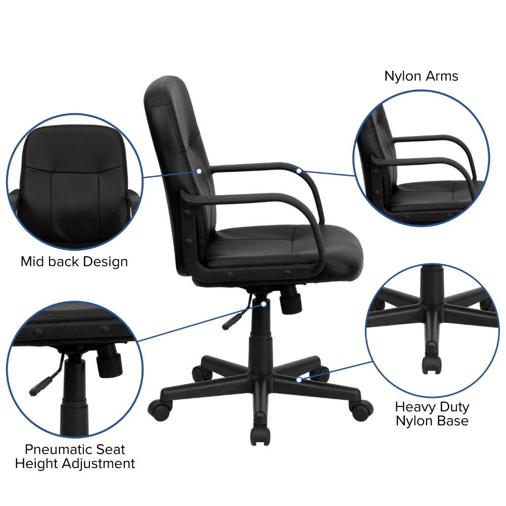 Flash Furniture Paulson Mid-Back Black Glove Vinyl Executive Swivel Office Chair with Arms