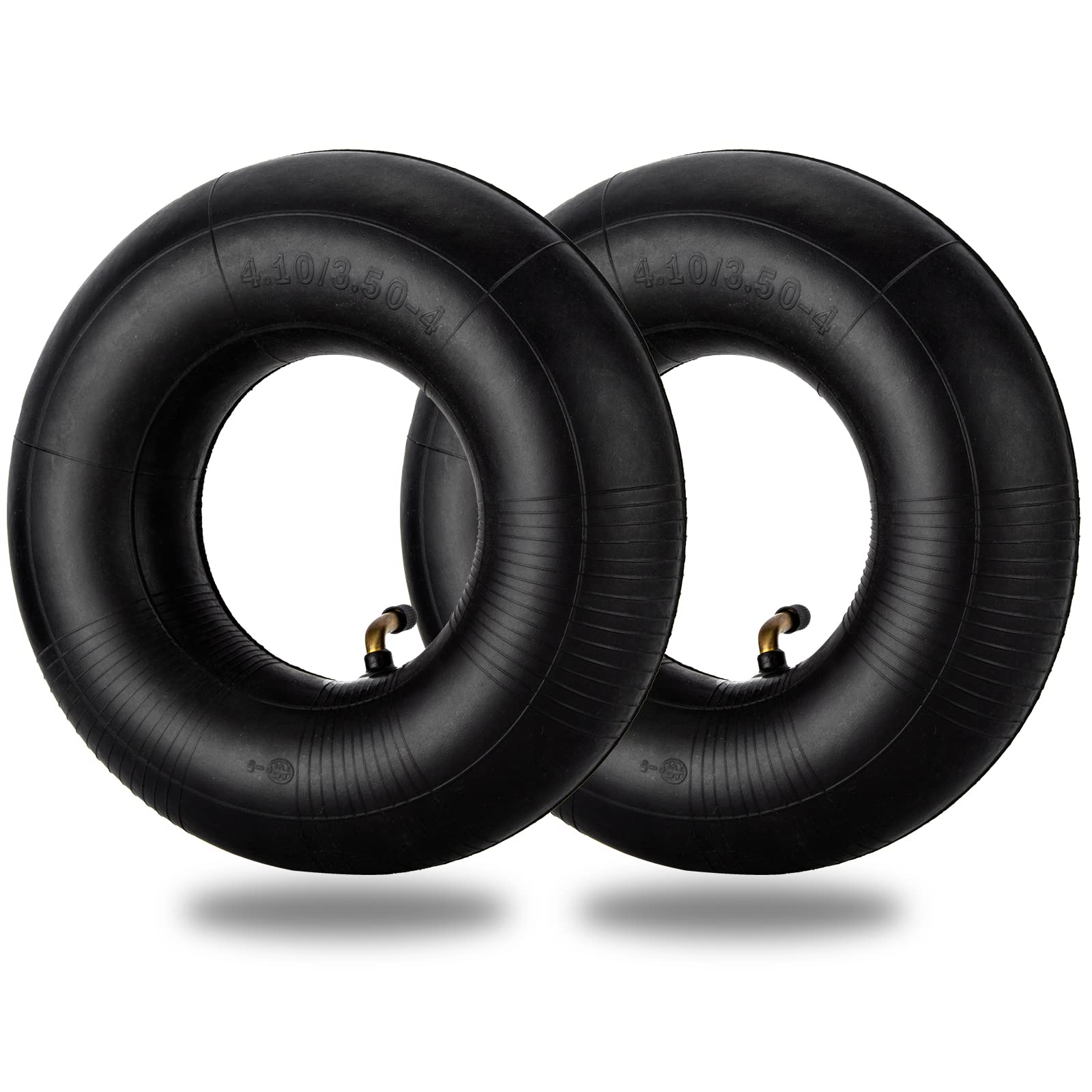 4.10/3.50-4' Replacement Tire Inner Tubes, 2 Pack Heavy Duty 4.10 3.50-4/410/350-4 Tube With Bent Valve Stem For Wheelbarrows,