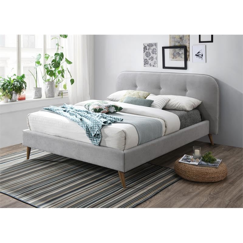 Acme Graves Button Tufted Fabric Queen Platform Bed in Gray