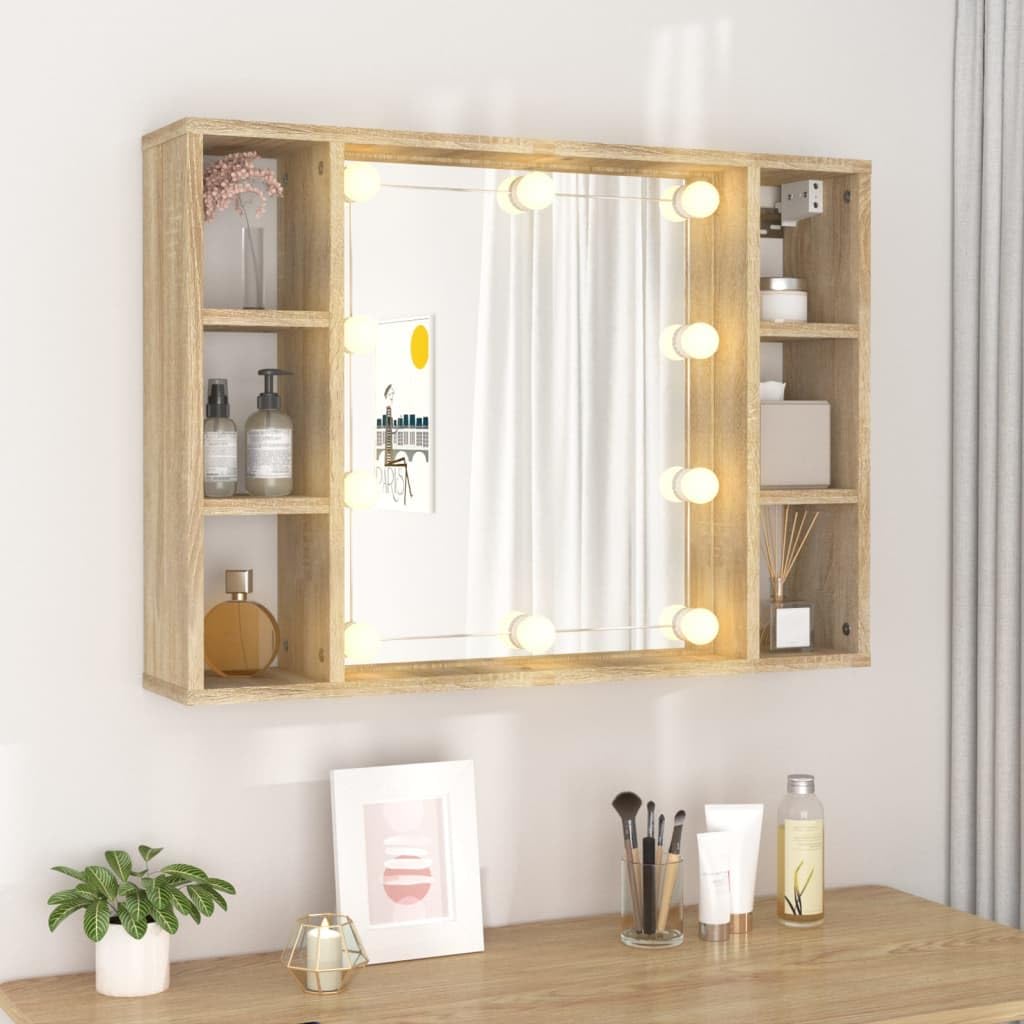 vidaXL Mirror Cabinet with LED Sonoma Oak 29.9&quot;x5.9&quot;x21.7&quot;