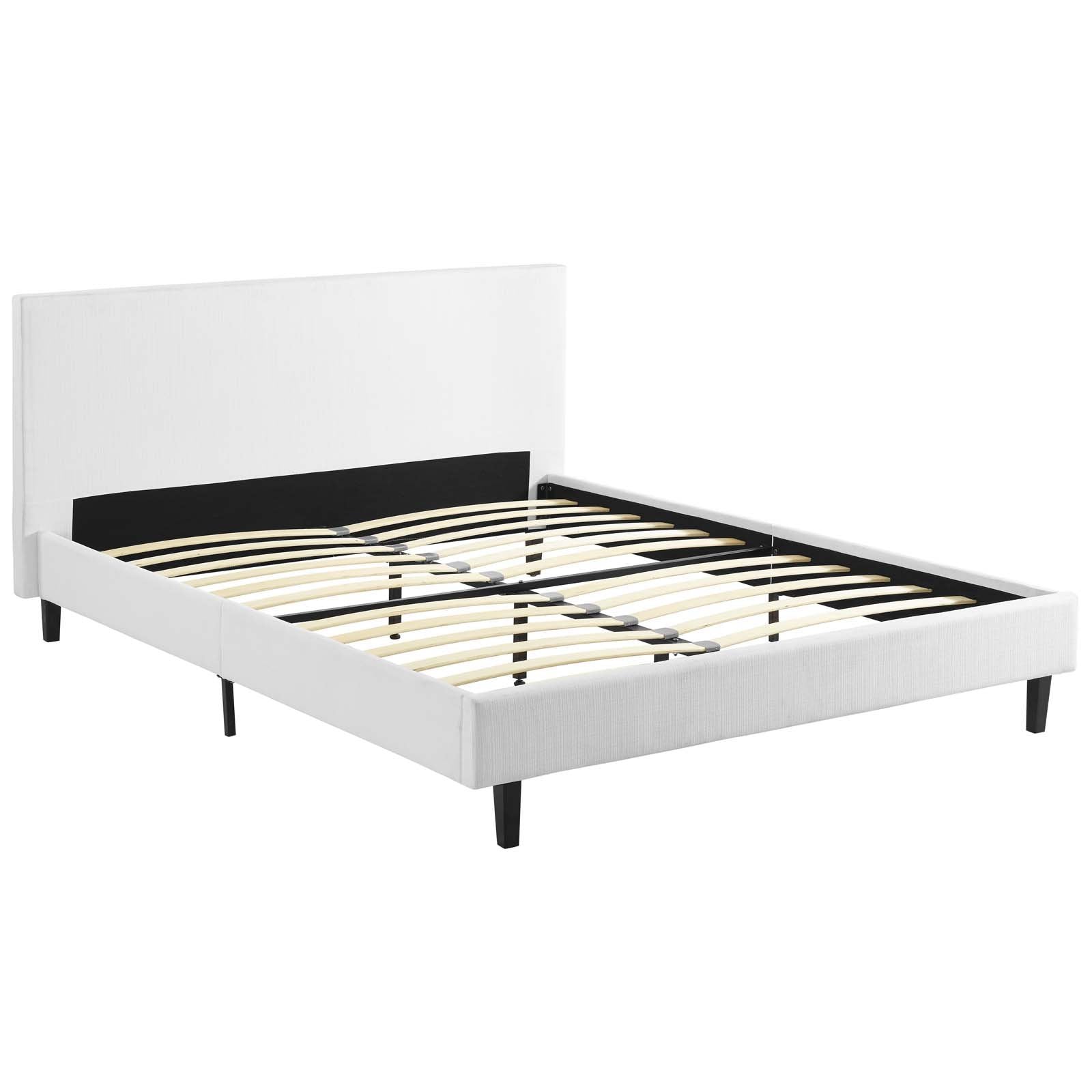 Modway Anya Upholstered White Platform Bed With Wood Slat Support In Queen