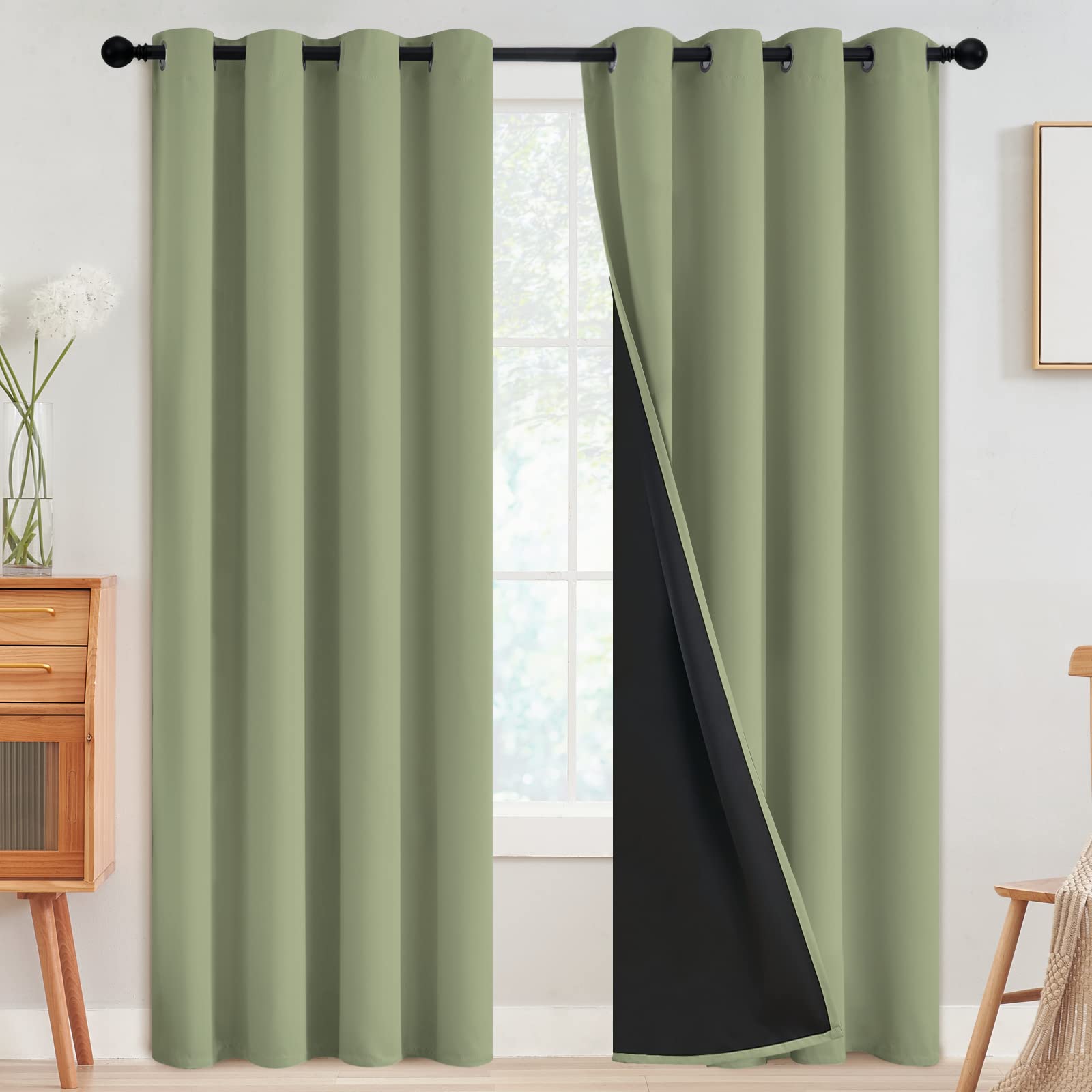 Simplehome 100% Blackout Curtains For Bedroom,Thermal Insulated Grommet Window Drapes Room Darkening Sage Curtains For Living Ro