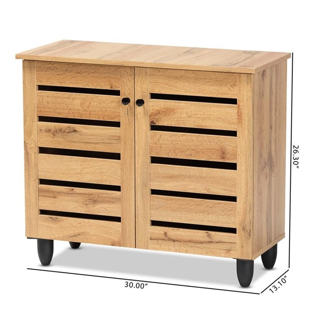 Baxton Studio Gisela Modern and Contemporary Oak Brown Finished Wood 2-Door Shoe Storage Cabinet