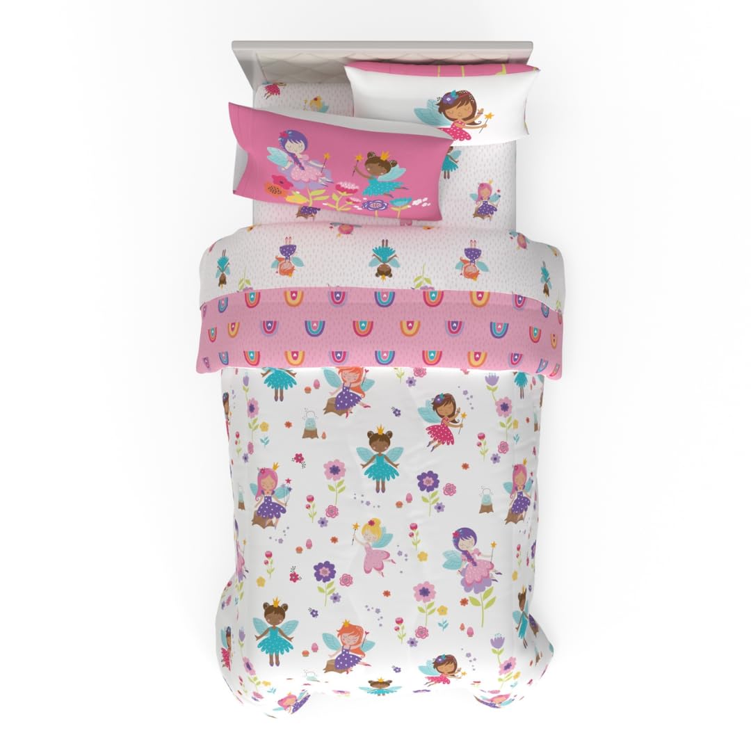 Franco Morning Bird Princess Fairy Kids Bedding Super Soft & Cozy Reversible Microfiber Comforter And Sheet Set With Sham, 5 Pie