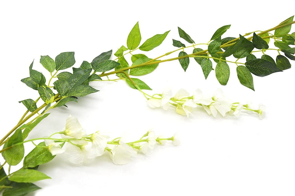 Onetoy Wisteria Garland Flower Vines Wisteria Vines Artificial Wisteria Hanging Flowers Garland - 5Pcs Total 33Ft (White)