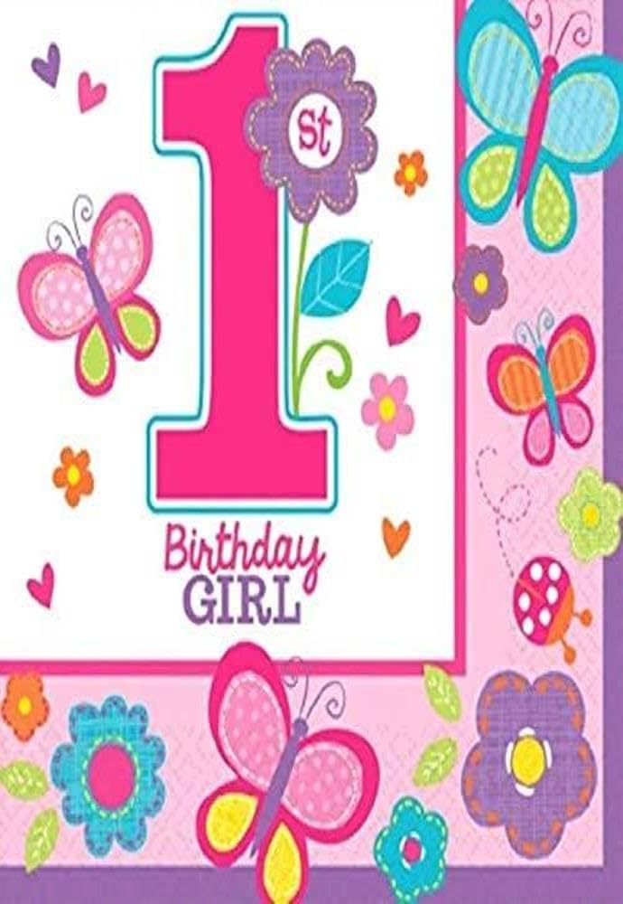 Amscan Sweet Birthday Girl Beverage Napkins, One Size, Pink