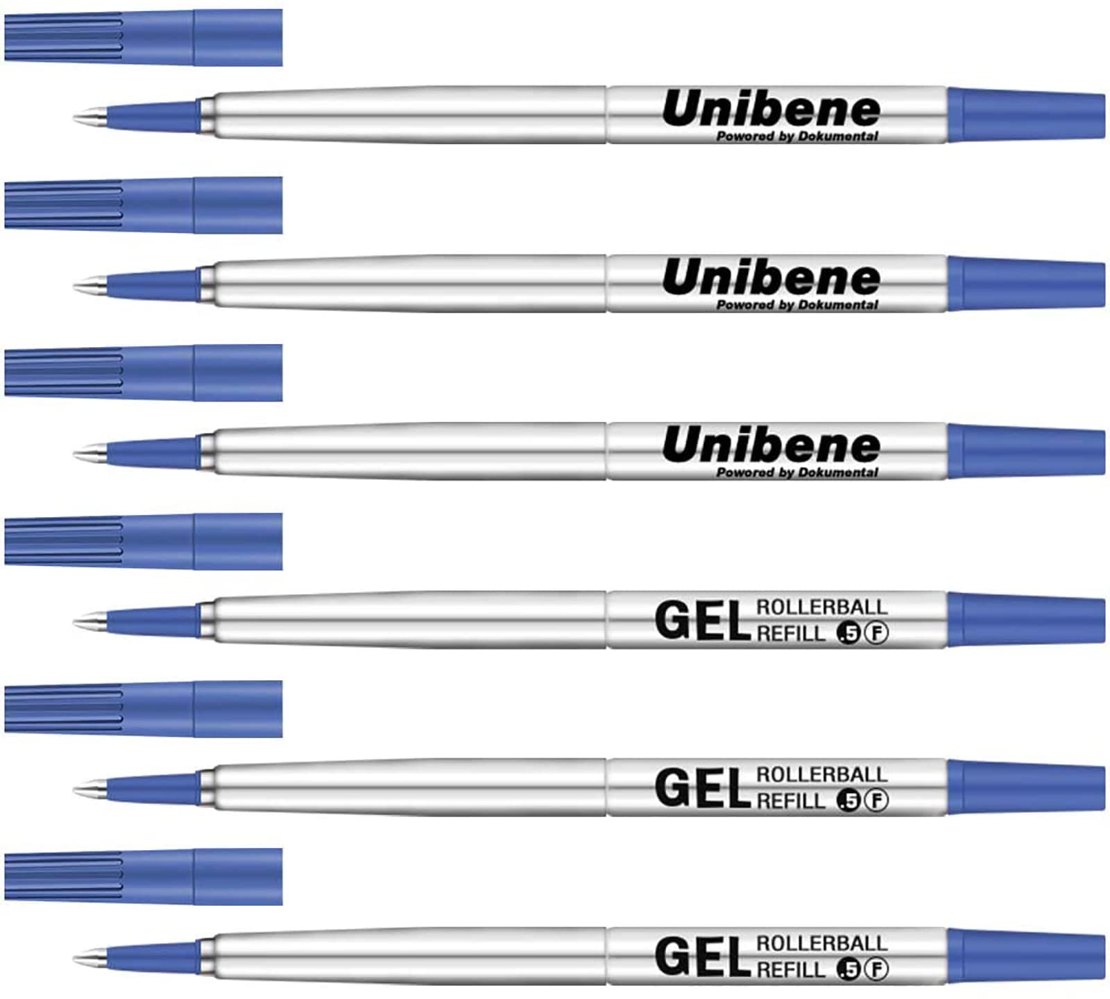 Unibene Parker Compatible Rollerball Refill 6 Pack, 0.5Mm Fine Point - Blue, Smooth Writing Replaceable German Gel Ink Pen Refil