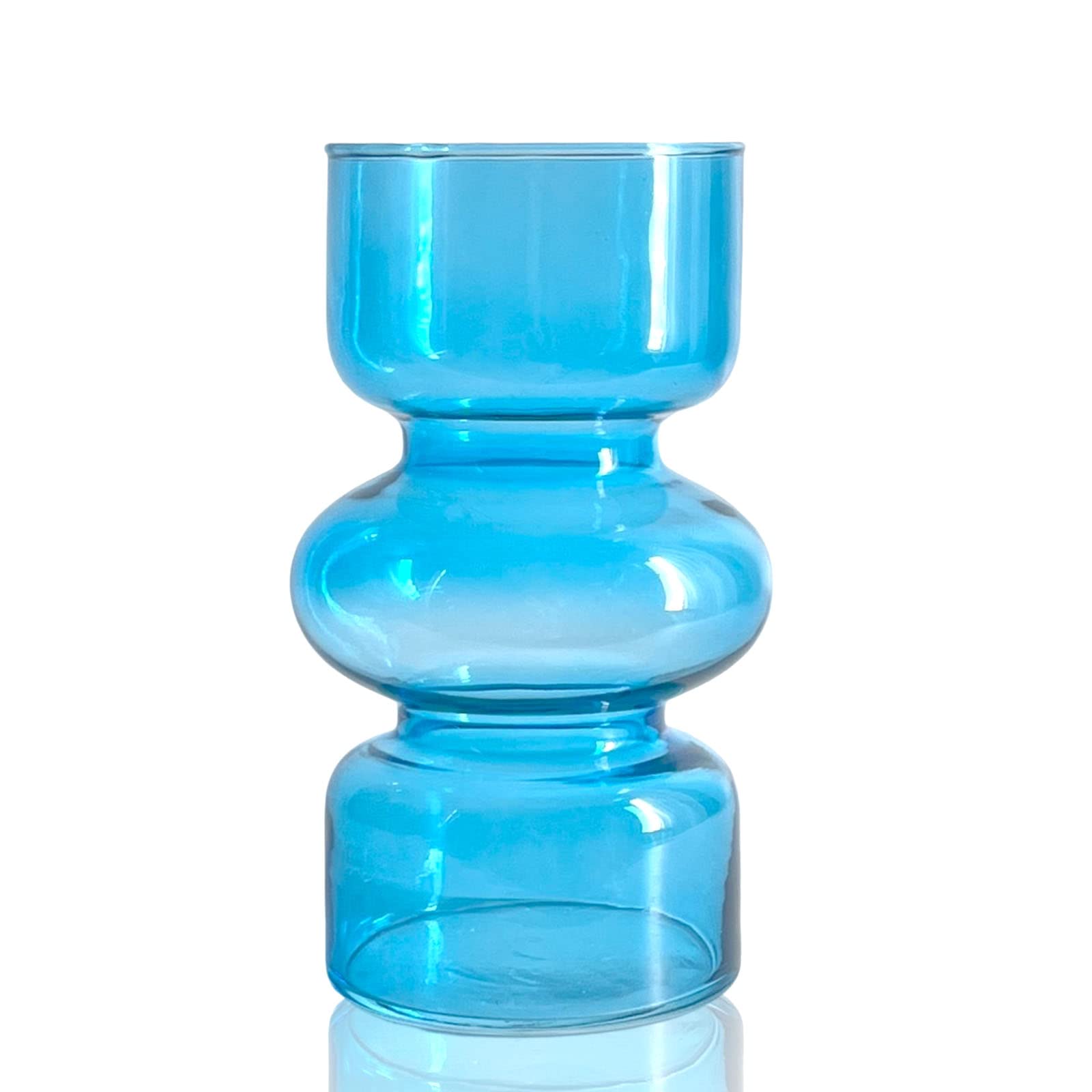 BLOFLO Blue Transparent Glass Hydroponic Vase, 7Inches Colored Glass Vase for Flower, Three-Layer Glass Floral Vase for D  cor, 