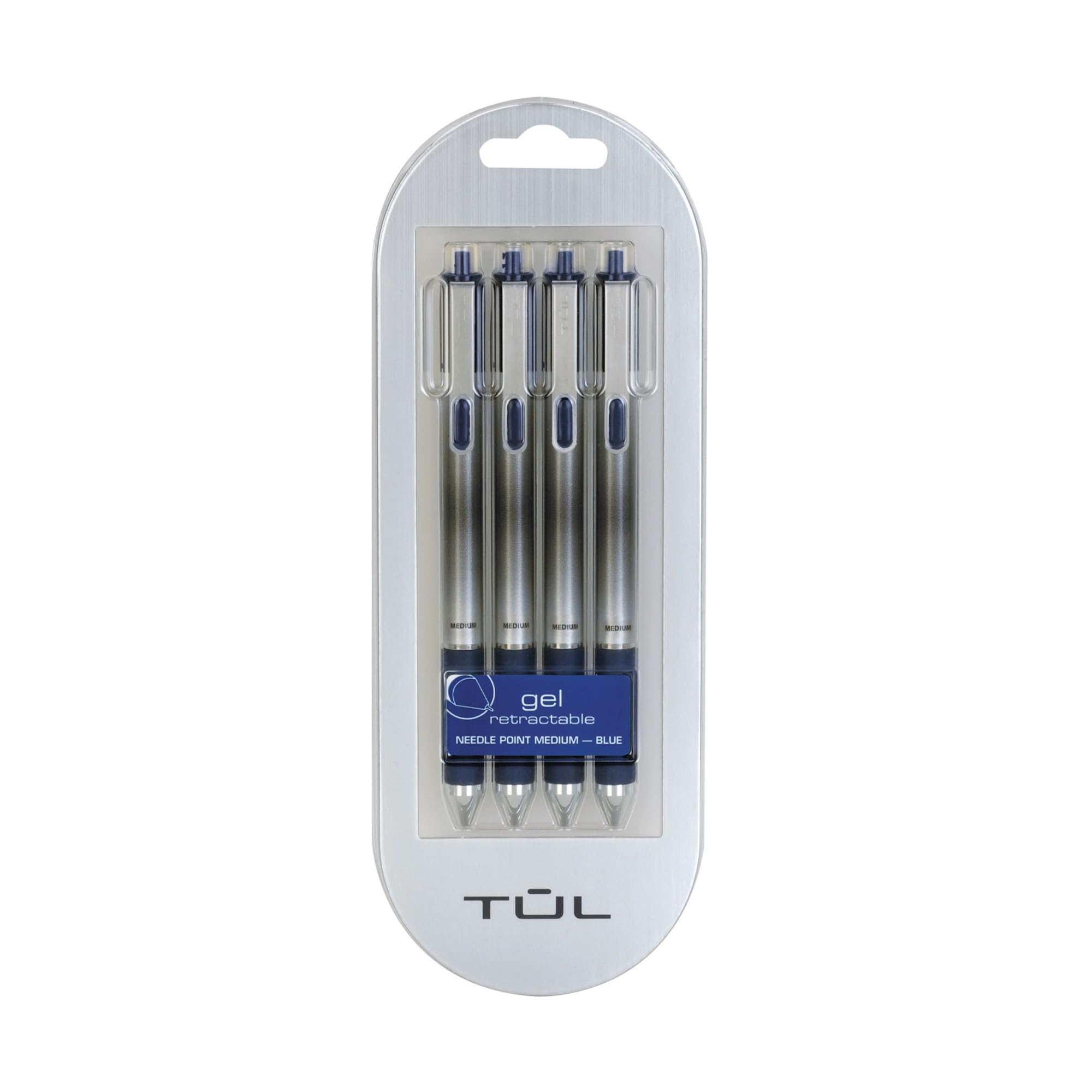 Tul Gel Pens, Retractable, Needle Point, 0.7 Mm, Blue Barrel, Blue Ink, Pack Of 4