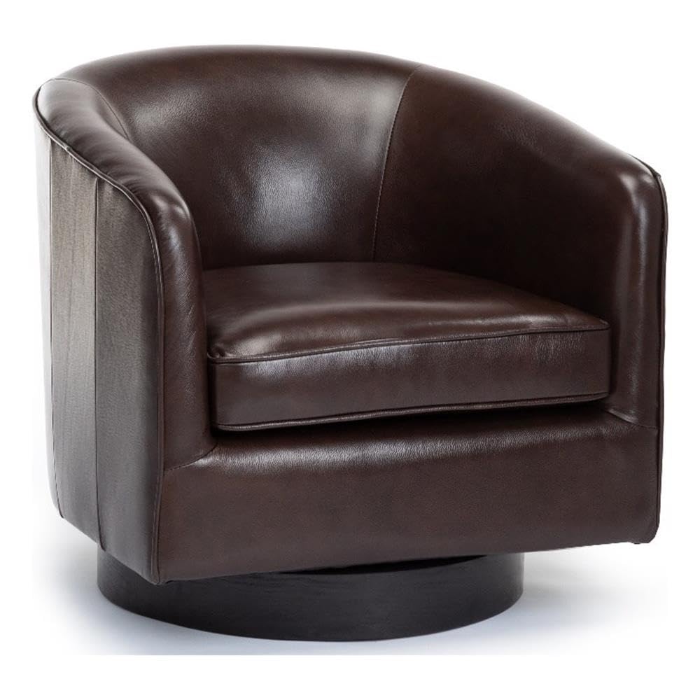 Comfort Pointe Turner Modern Top Grain Leather Swivel Accent Chair With Wood Base & Pocket Coil Seat Cushion, No Assembly Required, In Brown Finish
