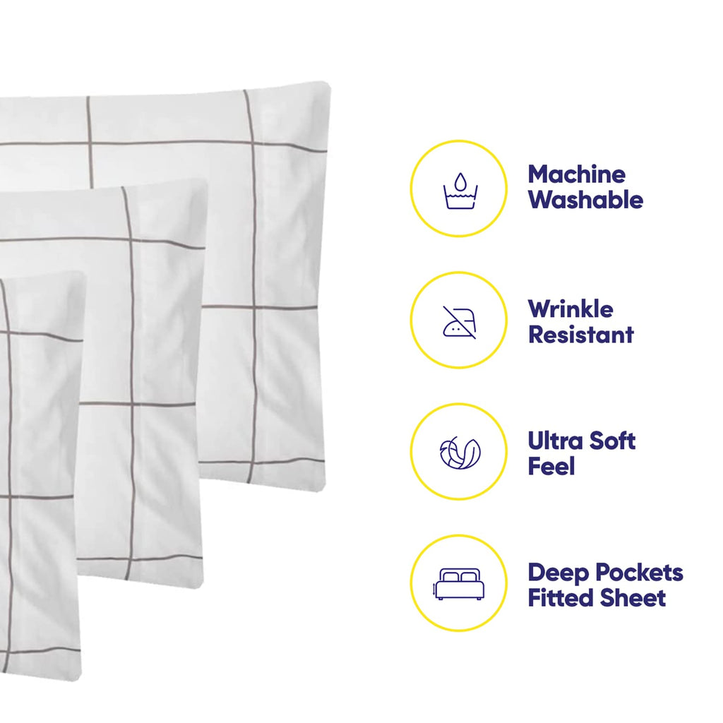 Cal King Size Bed Sheets - 6 Piece 1500 Supreme Collection Fine Brushed Microfiber Deep Pocket California King Sheet Set Bedding - 2 Extra Pillow Cases, Great Value, California King, Window Pane White