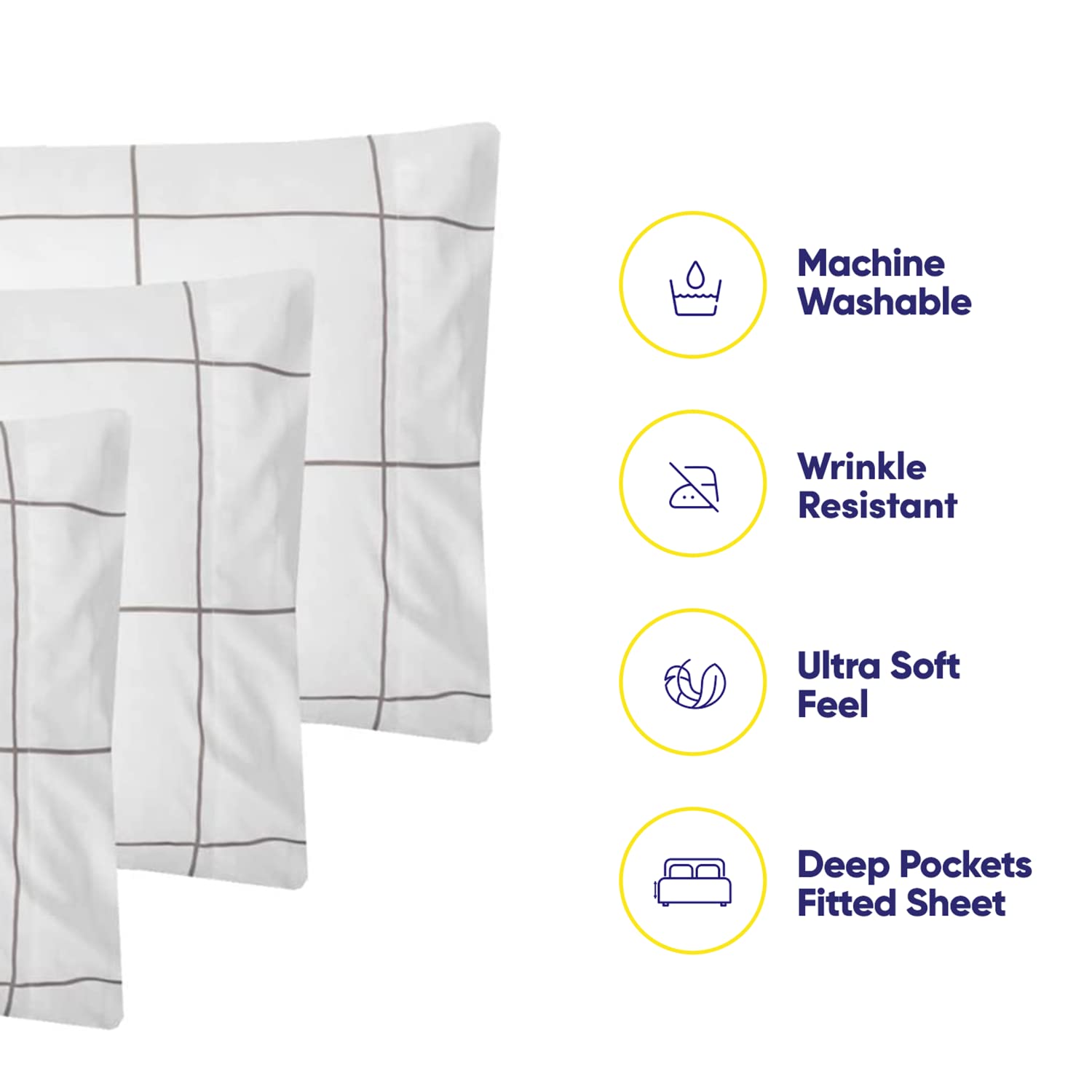 Cal King Size Bed Sheets - 6 Piece 1500 Supreme Collection Fine Brushed Microfiber Deep Pocket California King Sheet Set Bedding - 2 Extra Pillow Cases, Great Value, California King, Window Pane White