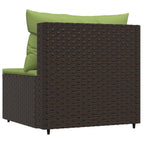 vidaXL Patio Middle Sofa with Cushions - Outdoor Furniture Piece - Durable Powder-Coated Steel - Brown Poly Rattan with Green Cushions - Weather-Resistant & Sturdy