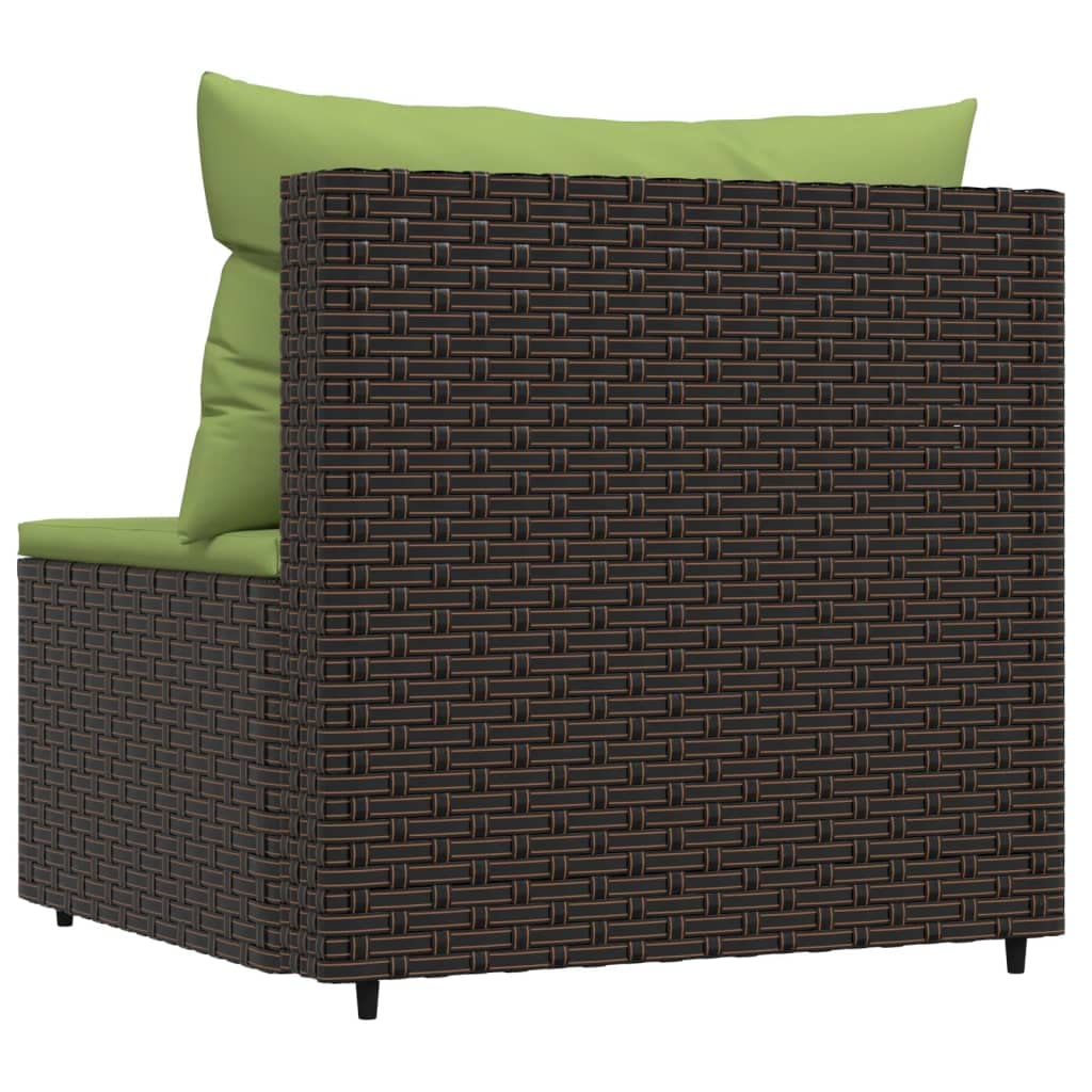 vidaXL Patio Middle Sofa with Cushions - Outdoor Furniture Piece - Durable Powder-Coated Steel - Brown Poly Rattan with Green Cushions - Weather-Resistant & Sturdy