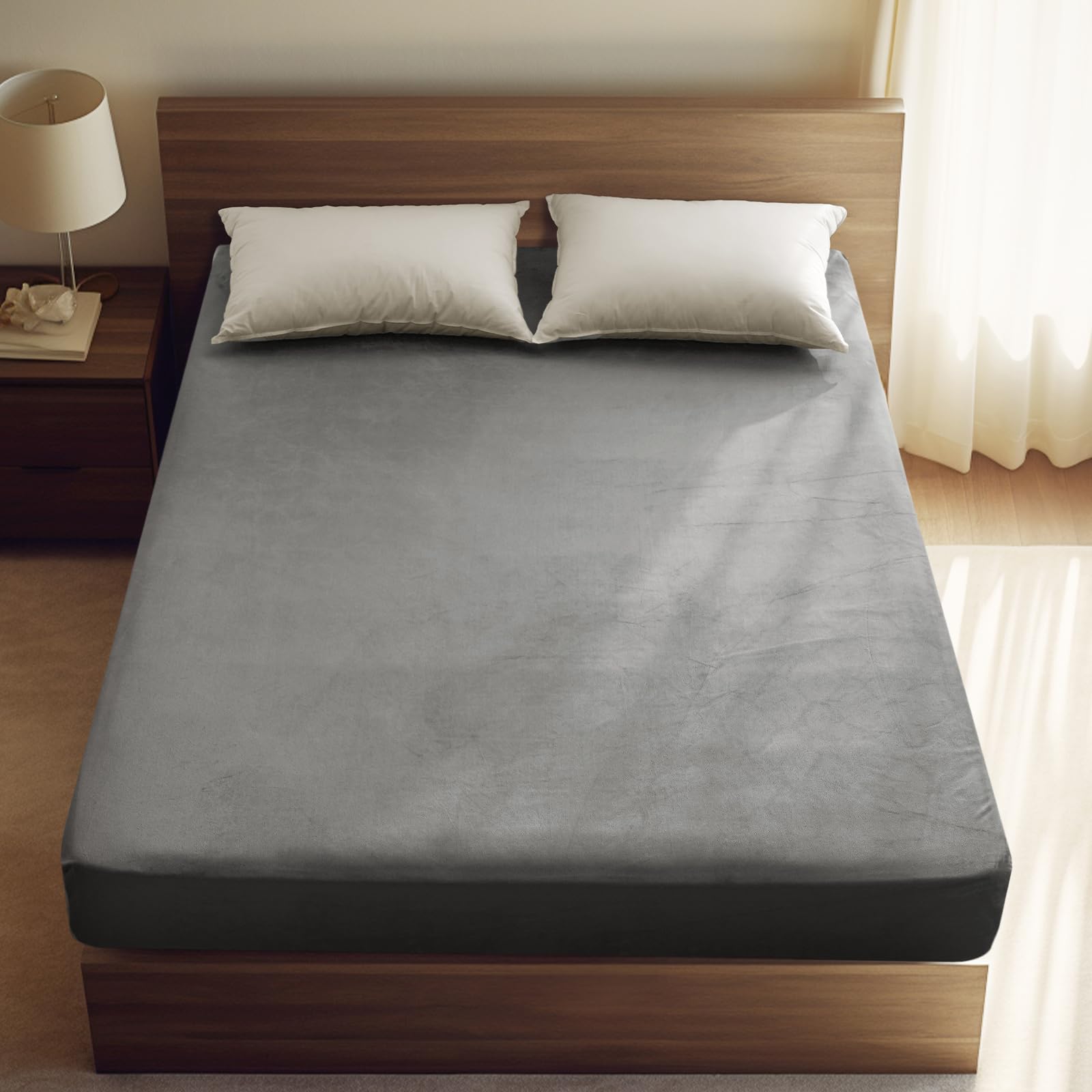 Phf Ultra Soft Velvet Fitted Sheet Queen Size, 16' Deep Pocket With Wider Stronger Elastic Band, Easy Fit Easy Care, 1 Pack Coz