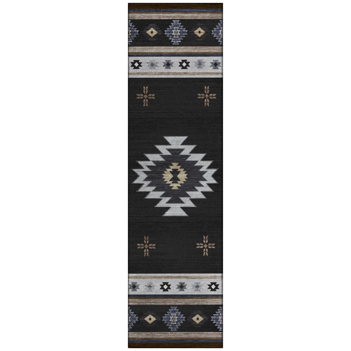 Phoenix Ph4 Black Southwestern Rug Runner 2' 3&quot; X 7 ' 6&quot;