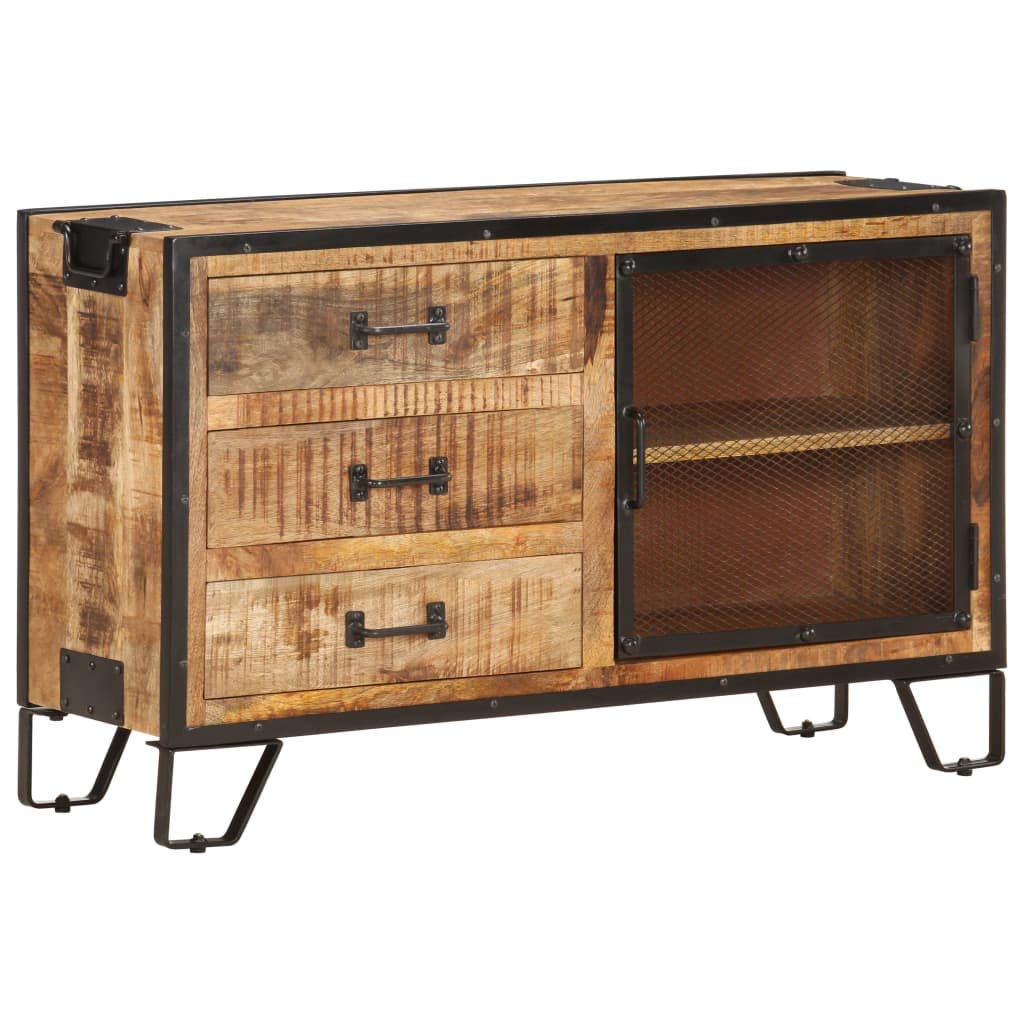 vidaXL Industrial-Style Sideboard with Storage Drawers, 39.4&quot;x12.2&quot;x23.6&quot;, Built with Solid Rough Mango Wood and Steel in Brown and Black