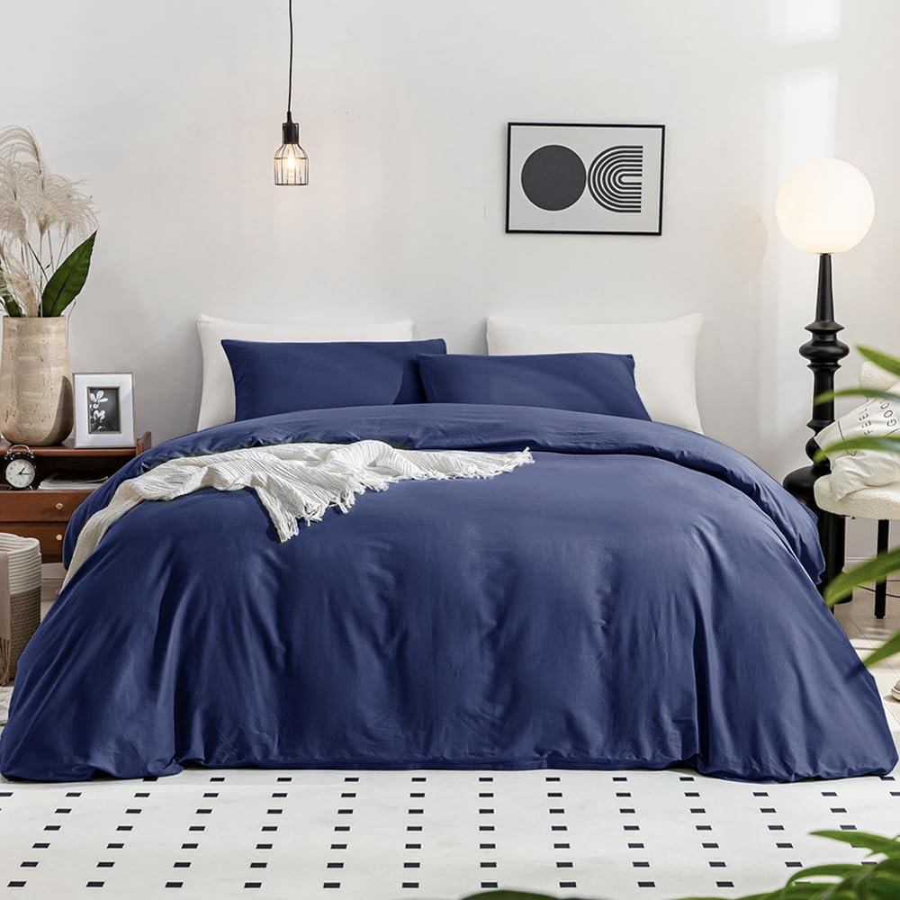 Jellymoni Cotton Duvet Cover California King - 100% Washed Cotton Linen Feel Textured Comforter Cover, 3 Pieces Soft Bedding Set