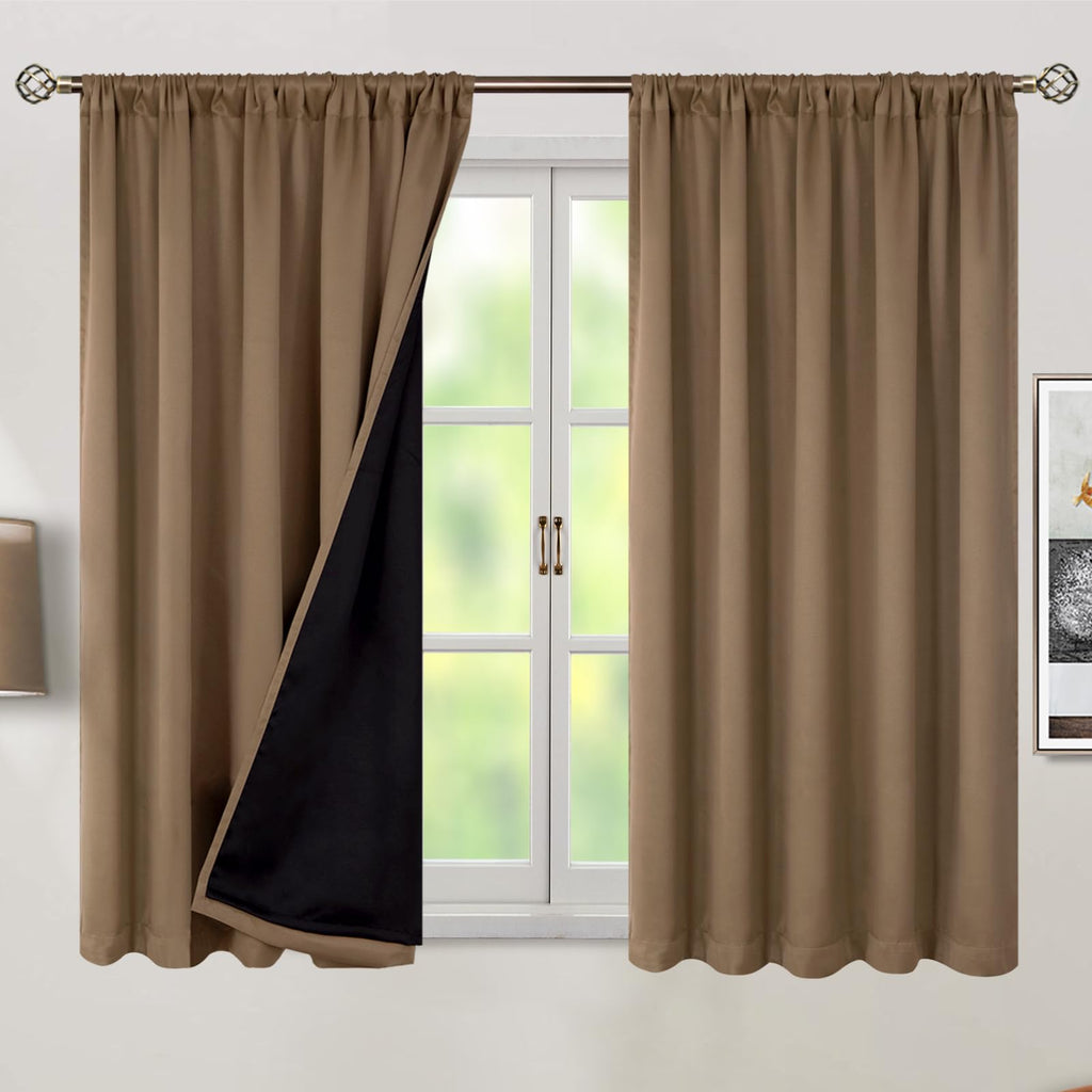 Bgment 100% Room Darkening Thermal Insulated Blackout Curtains 54 Inches Long With Liner, Rod Pocket And Back Tab Double Layer Noise Reduce Curtains For Bedroom (52 X 54 Inch, 2 Panels, Taupe)