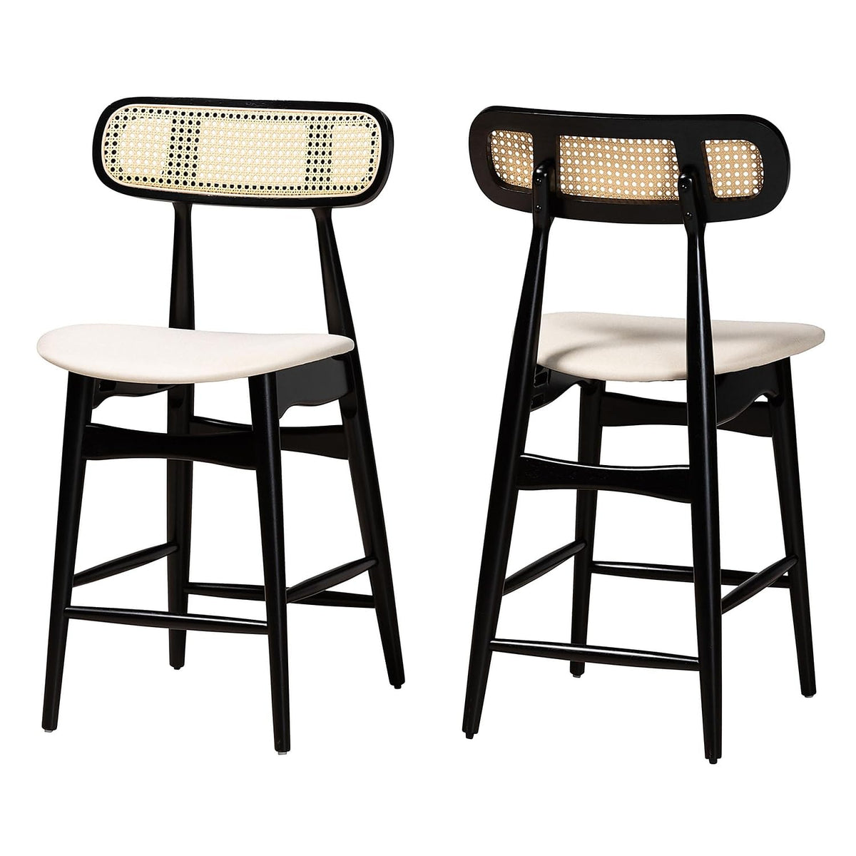 Baxton Studio Tarana Mid-Century Fabric Counter Stool, Cream/Black/Light Brown, 2/Set (235-2P-13309-Ht)