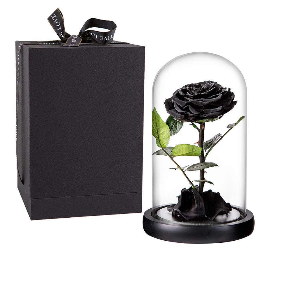 Preserved Rose Black Roses Handmade Preserved Flower Real Rose In Glass Dome, Preserved Roses Never Withered Romantic Gifts For
