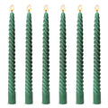 6 Pack 10 Inch Hunter-Green Spiral Taper Candles for Christmas and Spring Home Decoration, Unscented Dripless Twisted Candlestic