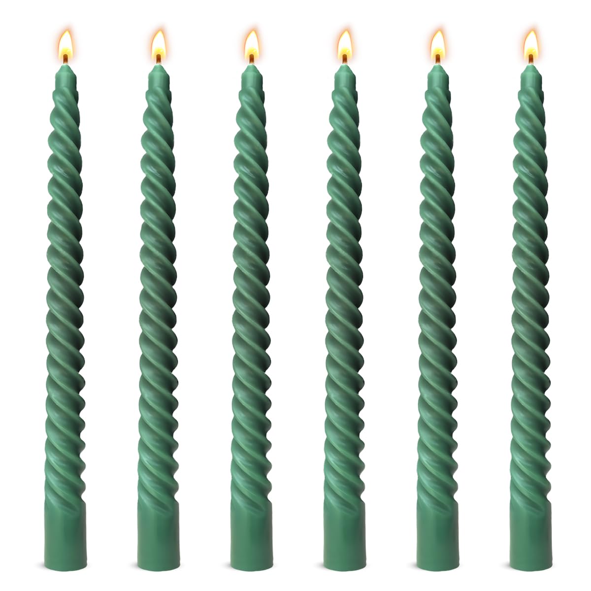 6 Pack 10 Inch Hunter-Green Spiral Taper Candles for Christmas and Spring Home Decoration, Unscented Dripless Twisted Candlestic