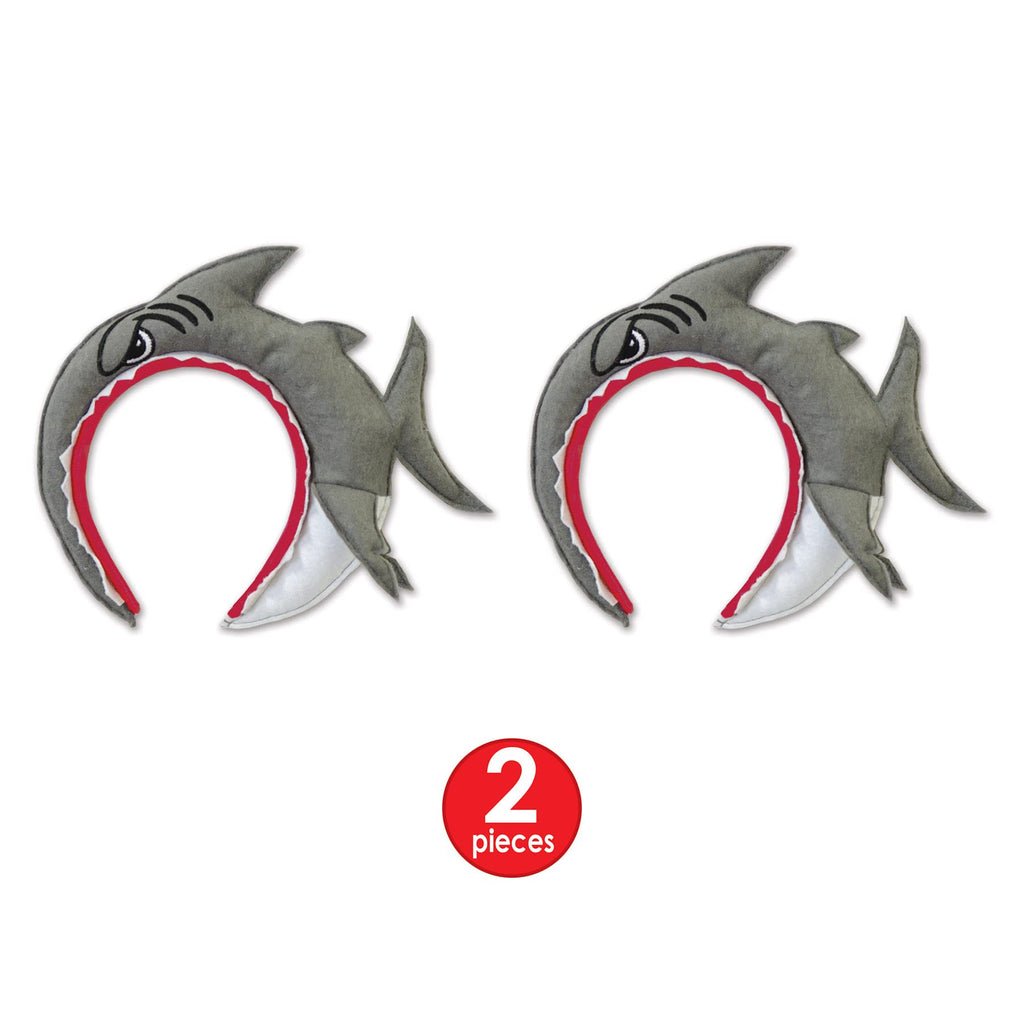 Beistle 60958 2 Piece Shark Headbands, Gray/White/Red/Black