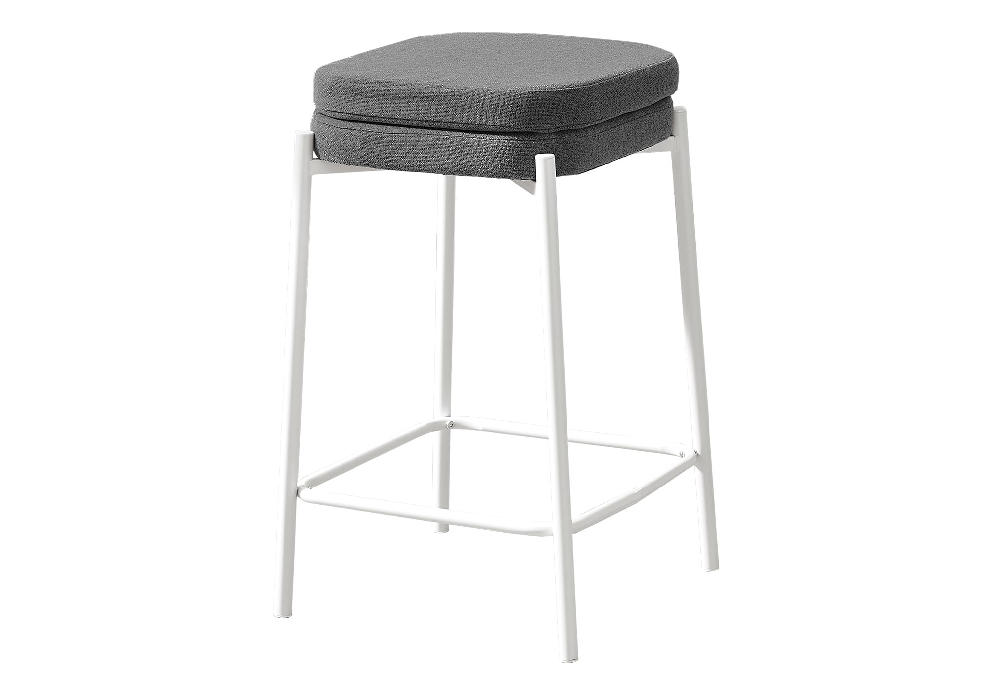 Monarch Specialties I 2227 Barstool, Counter Height, Set of 2, Kitchen, Grey Fabric, White Metal, Contemporary, Modern